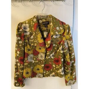 Metro Style Corduroy green Blazer Flowers Small 70's ugly jacket new